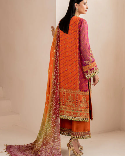 Baroque | Orange Digital Chiffon Embroidered Suit