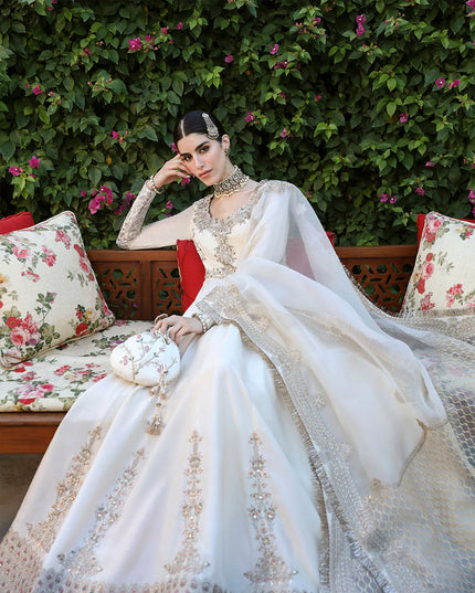 Faiza Saqlain | Off-White Raw Silk Embroidered Pishwas Churidaar