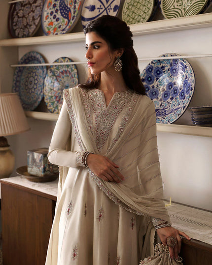 Faiza Saqlain | Ivory Cotton Silk Embroidered Suit