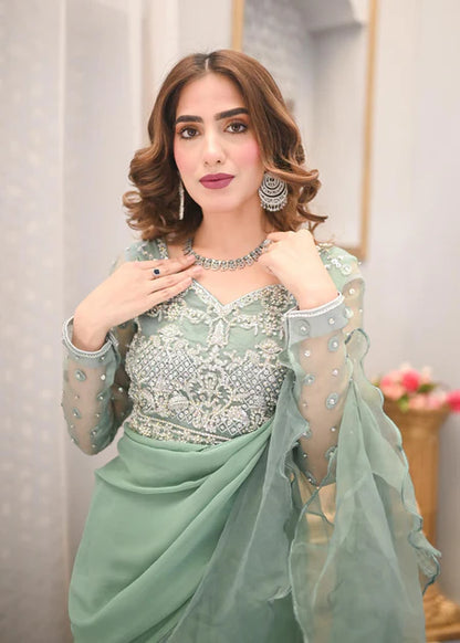 Fern | Mint Green Ruffled Chiffon Saree