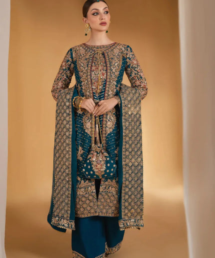 Madhuri | Blue Chiffon Embroidered Suit