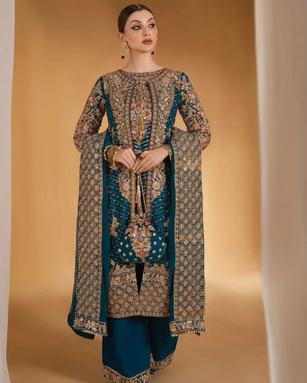 Madhuri | Blue Chiffon Embroidered Suit