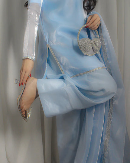 Neelofar | Light Pastel Blue Silk Embellished Suit