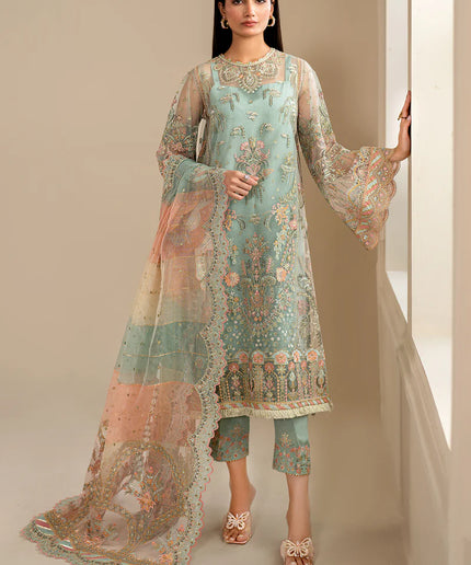 Baroque | Mint Green Net Embroidered Suit