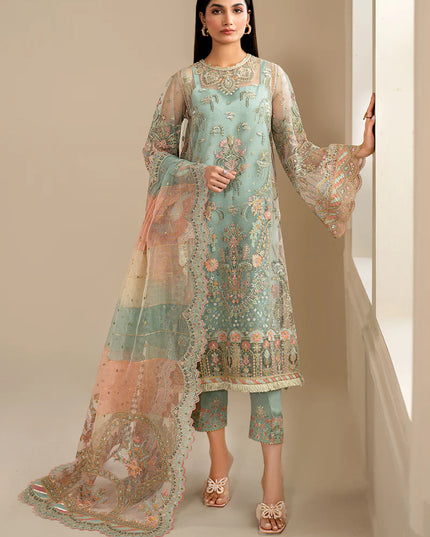 Baroque | Mint Green Net Embroidered Suit