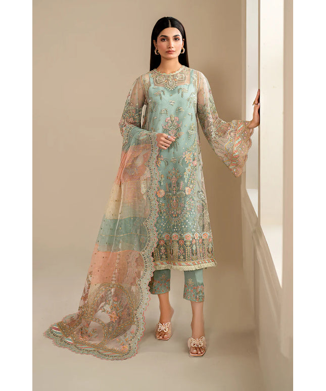 Baroque | Mint Green Net Embroidered Suit