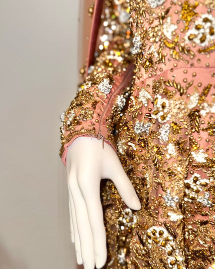 Luxury Peach & Gold Bridal Ensemble with Heavy Embroidery