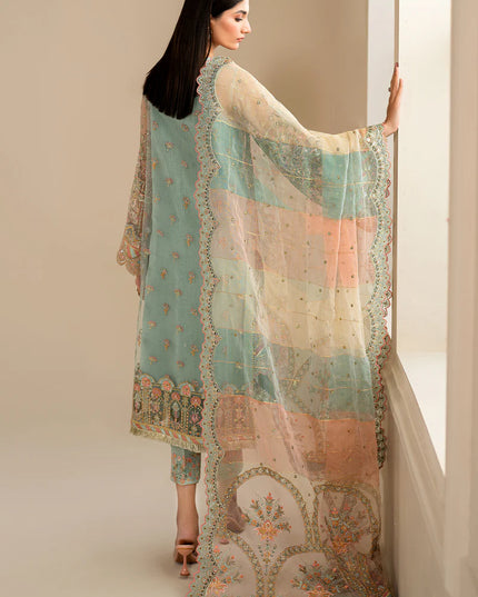Baroque | Mint Green Net Embroidered Suit
