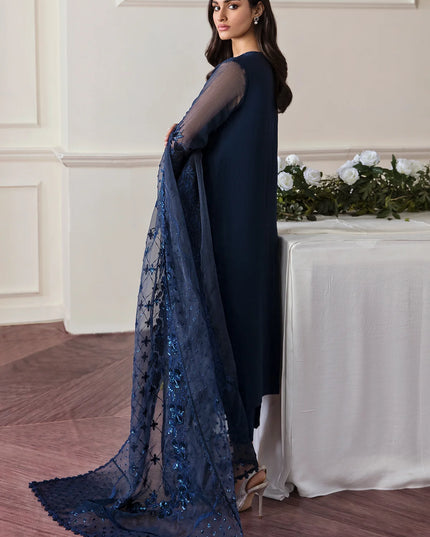 Navy Embroidered Chiffon Dress 