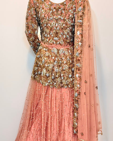 Luxury Peach & Gold Bridal Ensemble with Heavy Embroidery