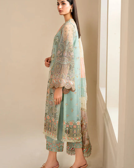 Baroque | Mint Green Net Embroidered Suit