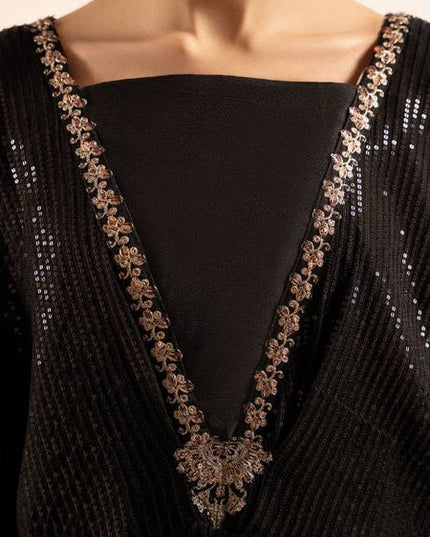 Surmayi | Black Chiffon Embroidered Kaftan