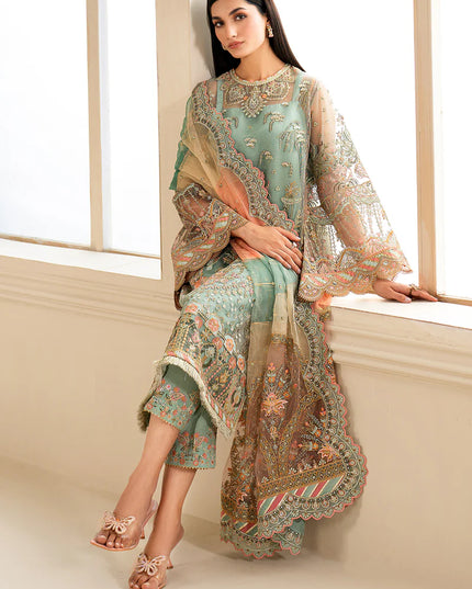 Baroque | Mint Green Net Embroidered Suit