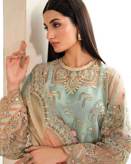 Baroque | Mint Green Net Embroidered Suit
