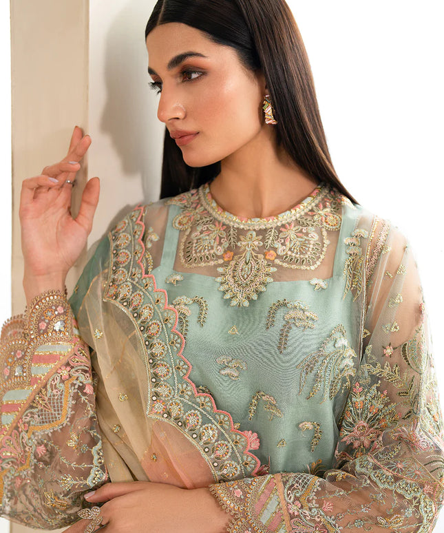 Baroque | Mint Green Net Embroidered Suit