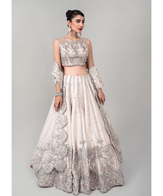 Moonlit | White Bridal Hand Embellished Organza Lehenga Choli