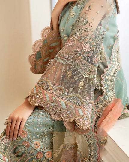 Baroque | Mint Green Net Embroidered Suit