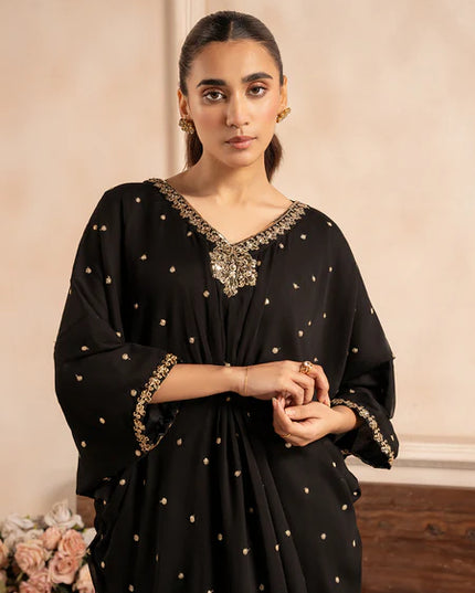 Kashmala | Black Chiffon Embroidered Kaftan