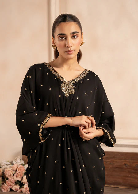Kashmala | Black Chiffon Embroidered Kaftan
