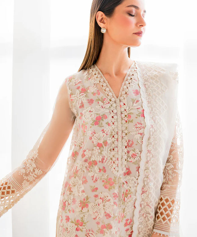 Baroque | White Organza Embroidered Suit