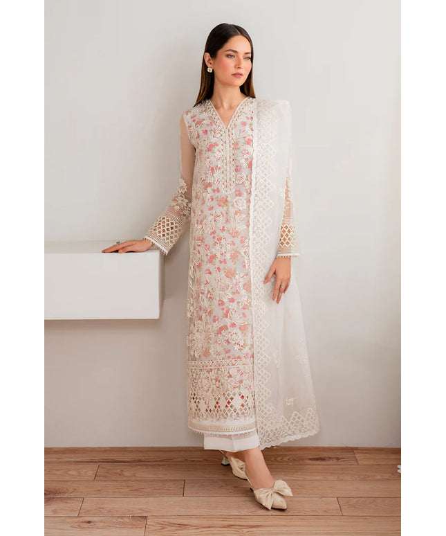 Baroque | White Organza Embroidered Suit