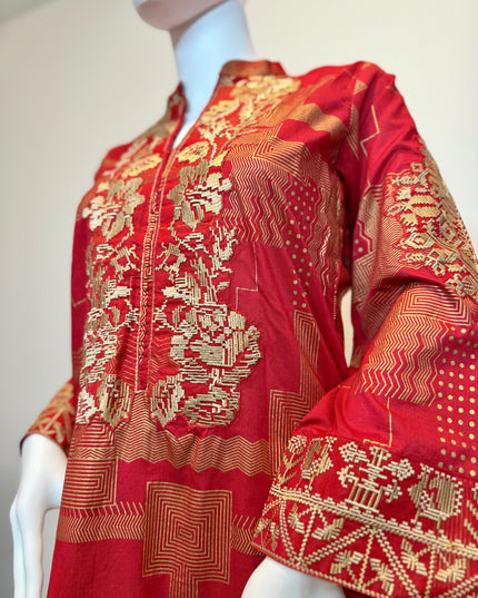 Gul Ahmed Ruby Red Jacquard 2 Piece Suit with Dupatta