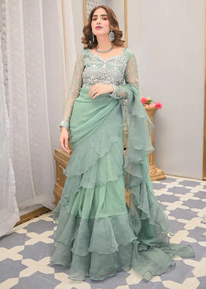 Fern | Mint Green Ruffled Chiffon Saree