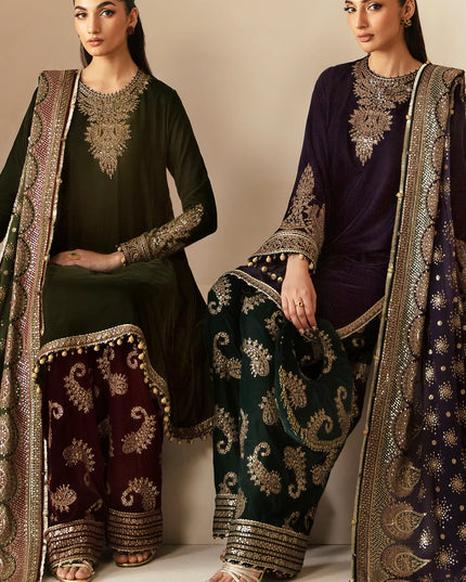 Jasmin | Green Embroidered Velvet Suit