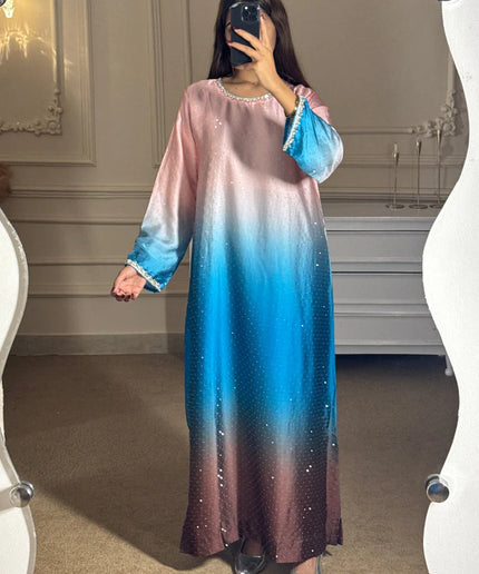 Blush | Ombre Shimmer Pink & Turquoise Blue Embellished Kaftan