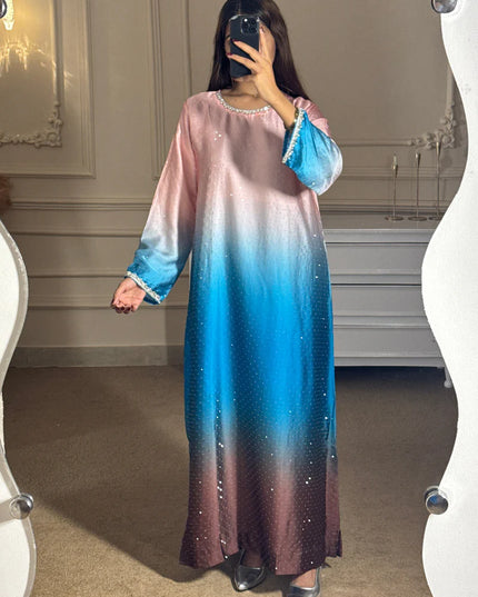 Blush | Ombre Shimmer Pink & Turquoise Blue Embellished Kaftan
