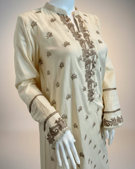 Khaadi Cream & Blush Embroidered Khaddar Shirt with Dupatta
