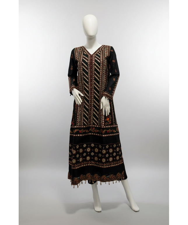 Black & Burgundy Embroidered Occasion Wear Suit
