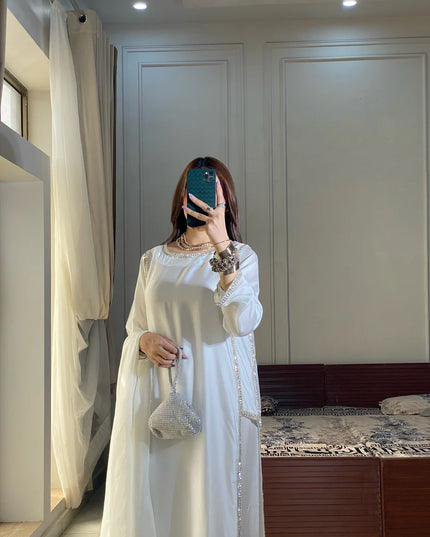 Hoor | White Korean Silk Embellished Suit