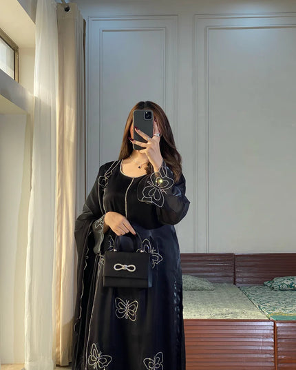 Parwaaz | Black Silk Embellished with Hand Embroidered Suit