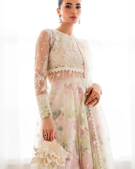 BAROQUE | White Floral Net Embroidered Pishwas Lehenga