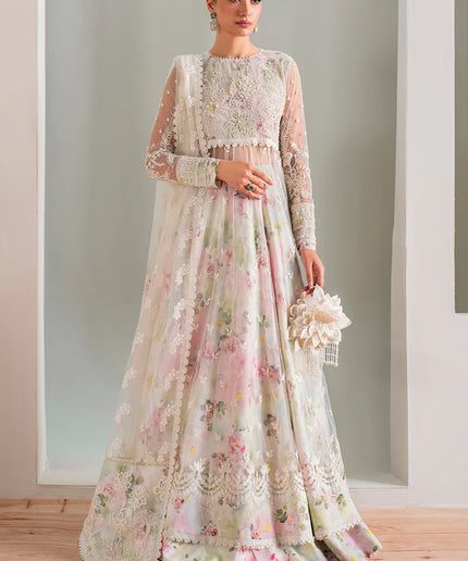 BAROQUE | White Floral Net Embroidered Pishwas Lehenga