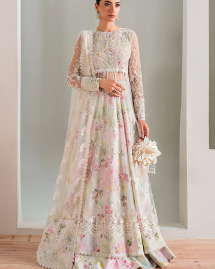 BAROQUE | White Floral Net Embroidered Pishwas Lehenga