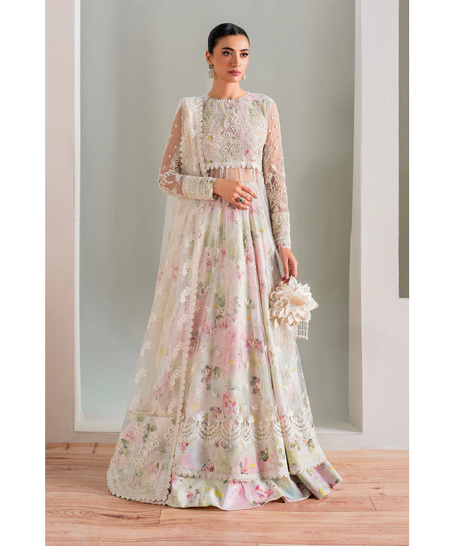 BAROQUE | White Floral Net Embroidered Pishwas Lehenga