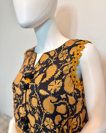 Gul Ahmed Midnight Mustard Printed 2-Piece Suit with Detachable Sleeves