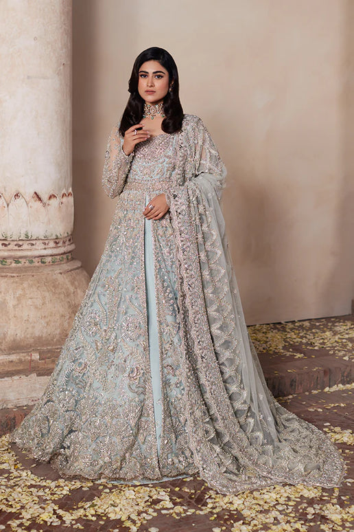 Soraya | Ice Blue Net Embellished Bridal Gown – Noorjahan Collections