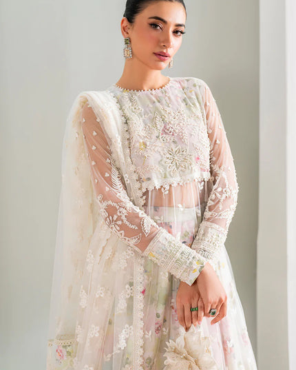 BAROQUE | White Floral Net Embroidered Pishwas Lehenga