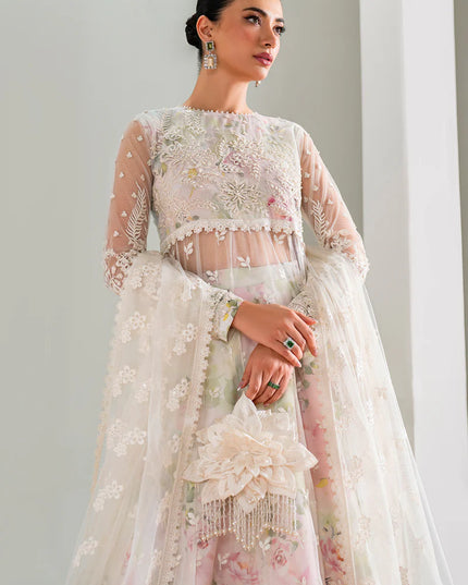 BAROQUE | White Floral Net Embroidered Pishwas Lehenga