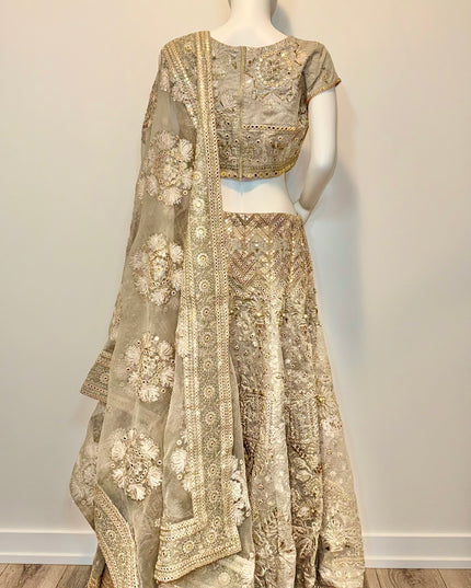 Luxury Silver Grey Bridal Lehenga with Heavy Zardozi Embroidery