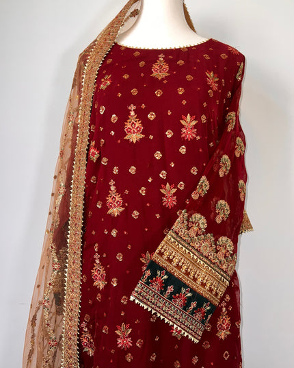Baroque | Rose Embroidered Chiffon Suit
