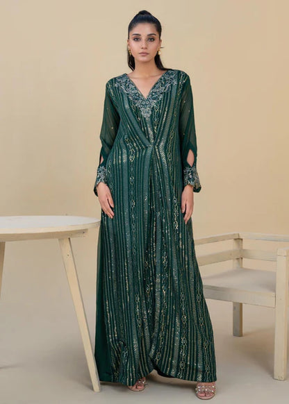 Jewel | Bottle Green Chiffon Embroidered Kaftan