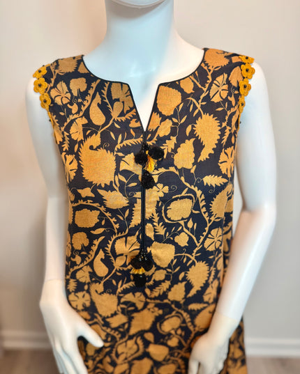 Gul Ahmed Midnight Mustard Printed 2-Piece Suit with Detachable Sleeves