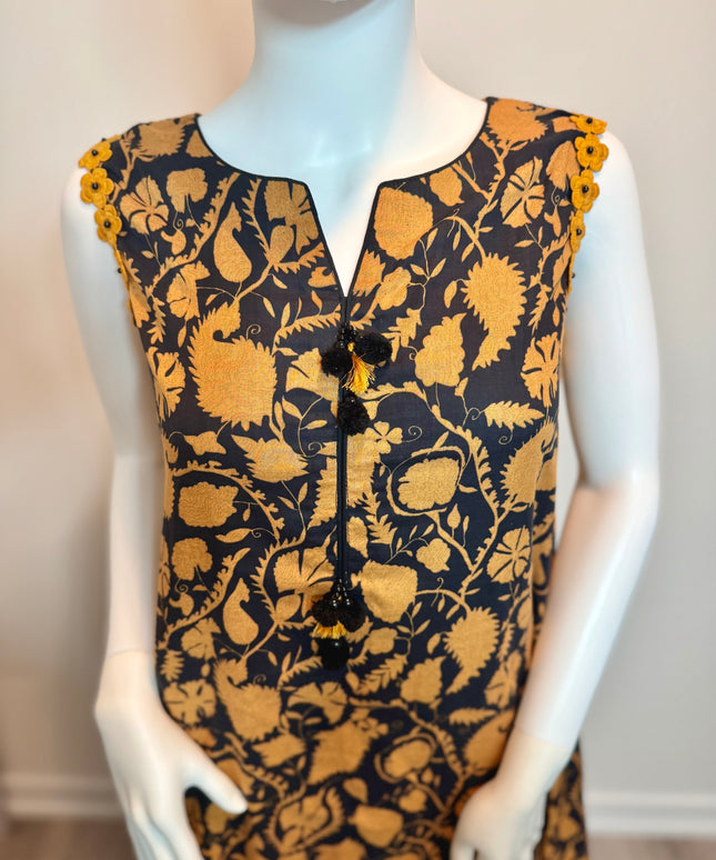 Gul Ahmed Midnight Mustard Printed 2-Piece Suit with Detachable Sleeves