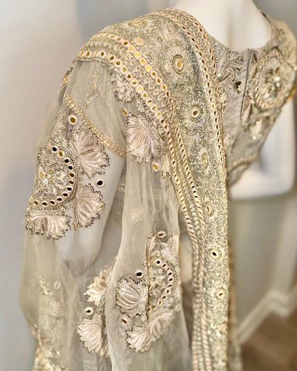 Luxury Silver Grey Bridal Lehenga with Heavy Zardozi Embroidery