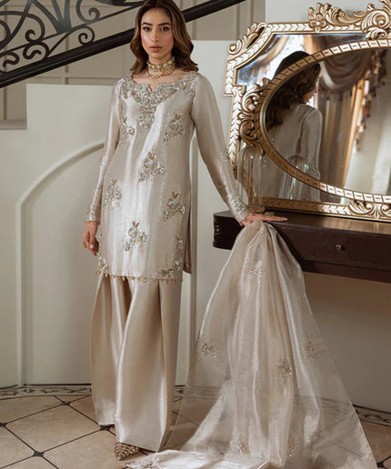 Noorjahan | Gold Pure Tissue Embellished Suit