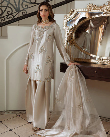 Noorjahan | Gold Pure Tissue Embellished Suit